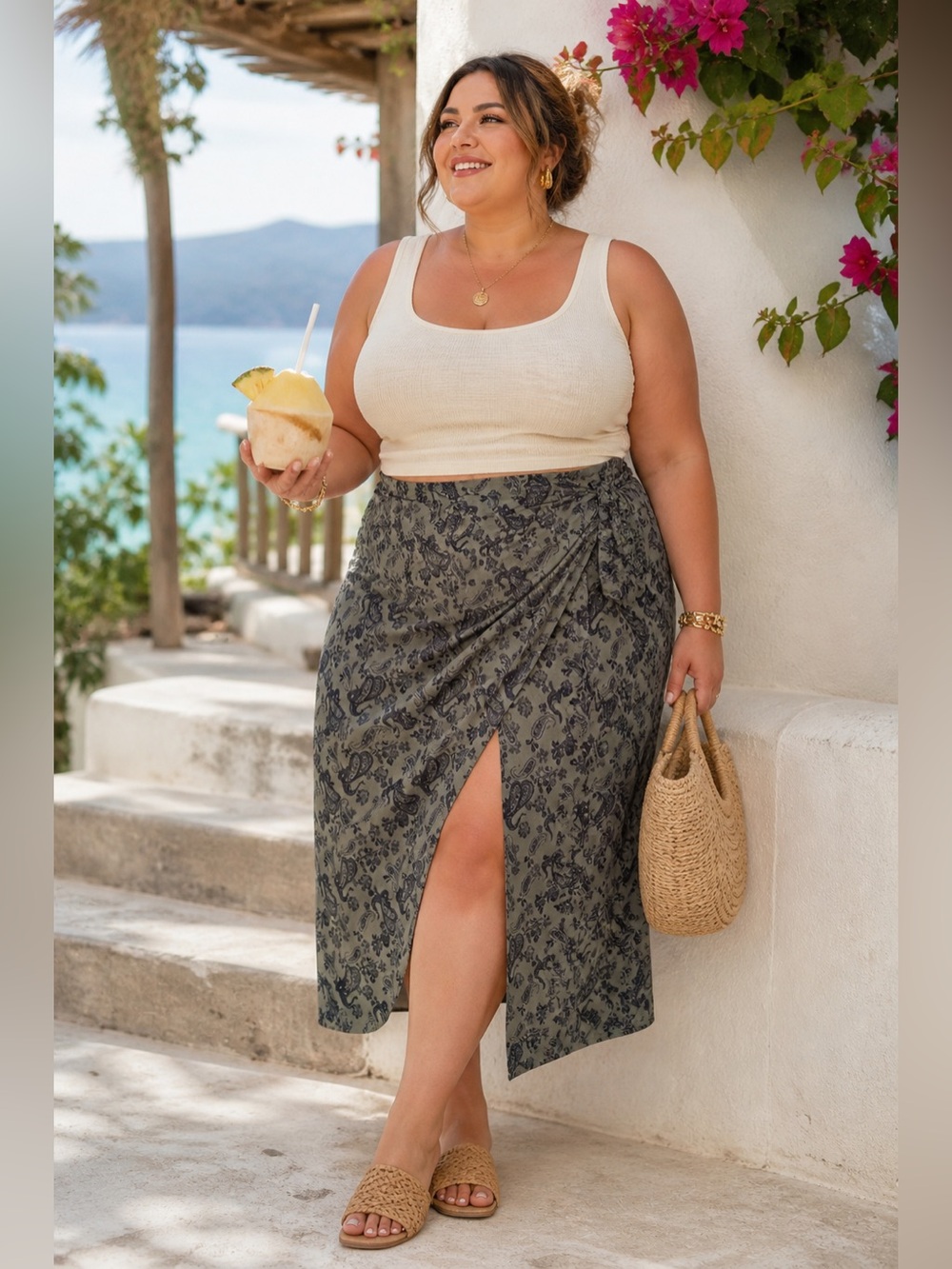 CIDER 4XL Skirt Wrap Paisley Green Abertura Internal Panel Sexy Summer BohoCurvy